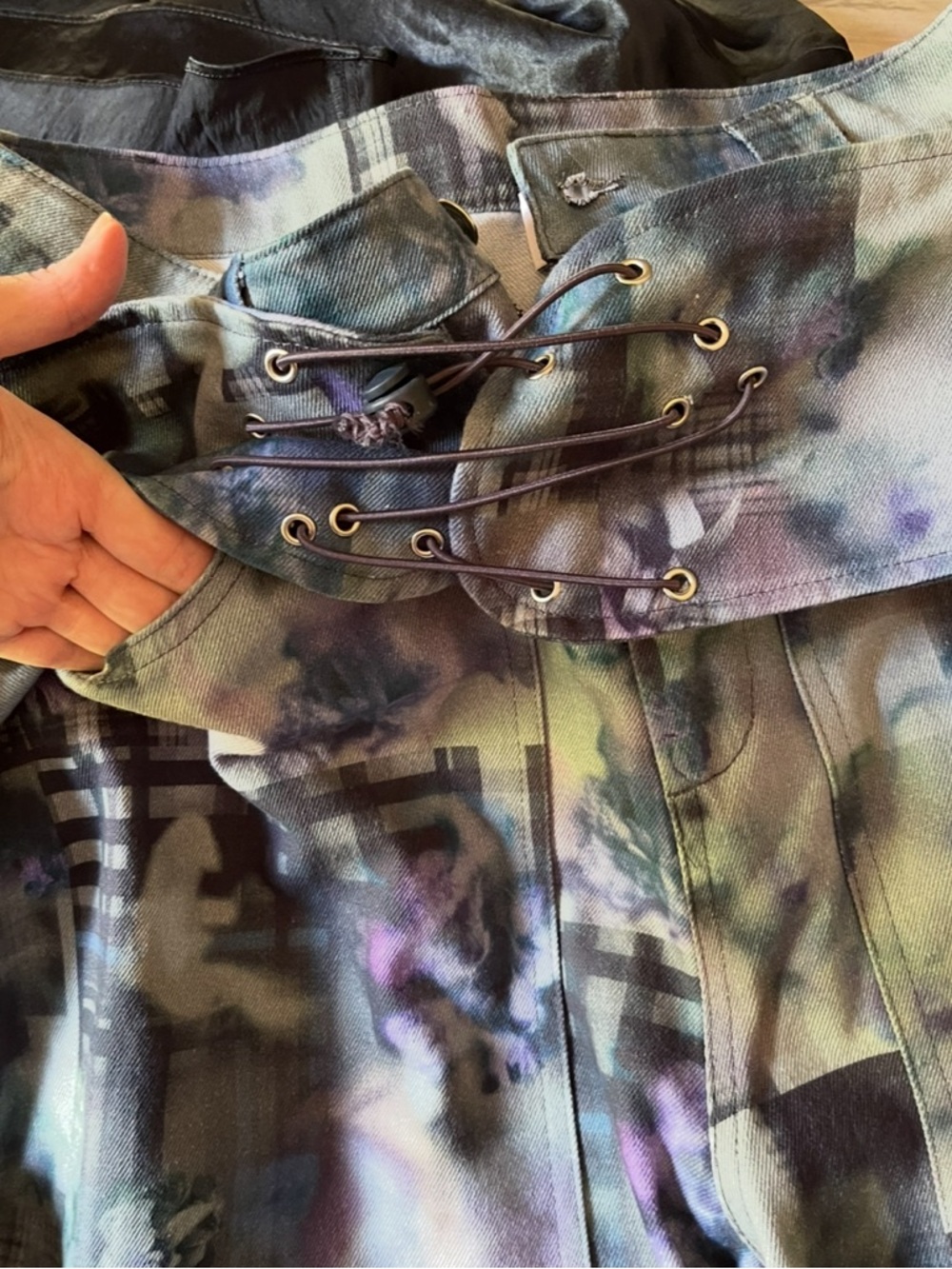 Designer: COLLINA STRADA Navy Garden Blur Bungee Avant Garde Pants Sz M 2 or 4 - Picture 4 of 11